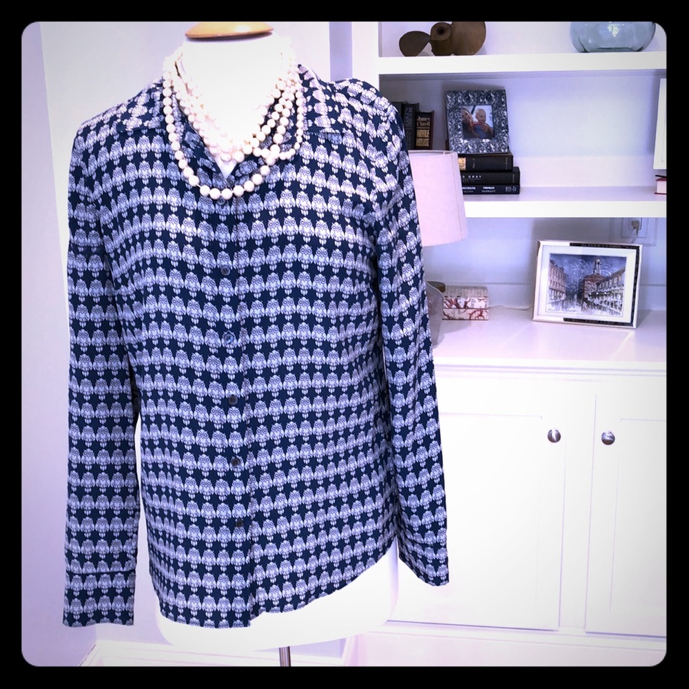 J Crew owl patterned blouse